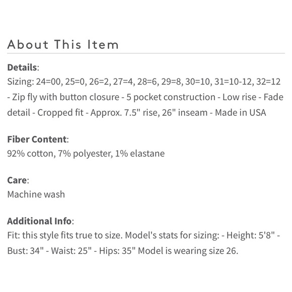 J BRAND | Allegra Low Rise Cropped Jean Size 27 - Picture 8 of 8